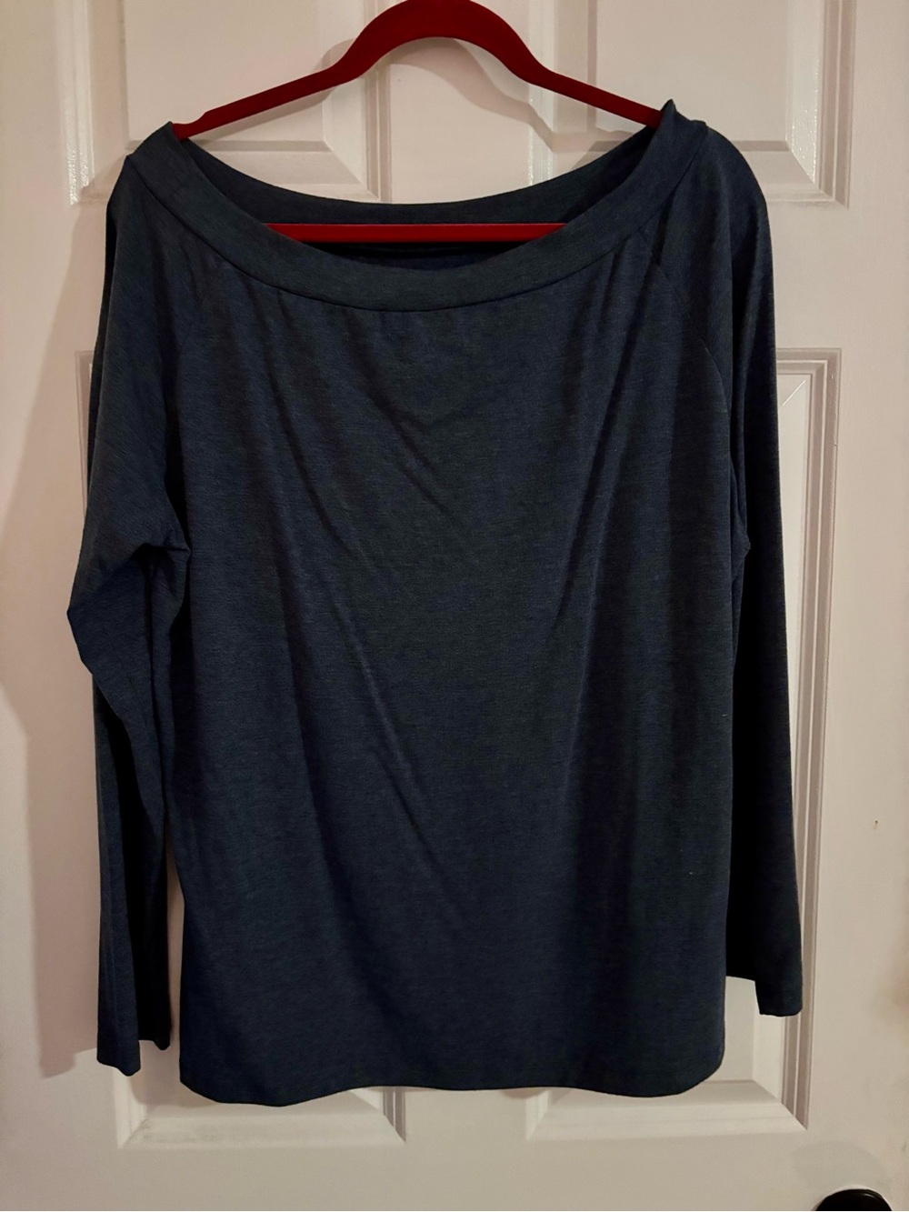 Women's Boat Neck Long Sleeve Top - Heather Navy Blue